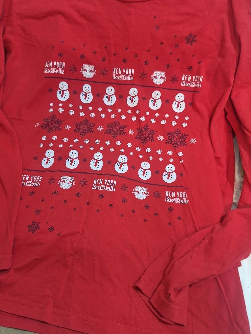 Next Level Apparel Red Kids Long-Sleeve Snowman Graphic Tee